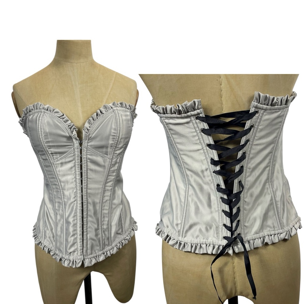 Victorias Secret Corset Silver Y2K Sexy Little Things Cyber Coquette Romantic LG